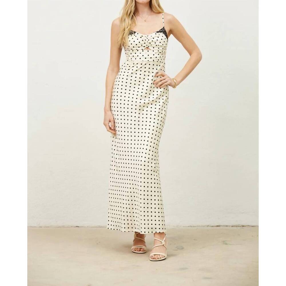 NEW ISLA MAUDE polka dot slip dress with lace detail in cream